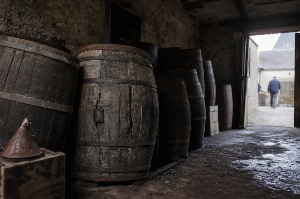Old wooden barrels in a historic Valpolicella cellar, no text, no logos, no people